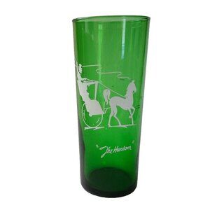 Vintage Anchor Hocking Green Tom Collins Tumbler Horse and Buggy Themed Glasses